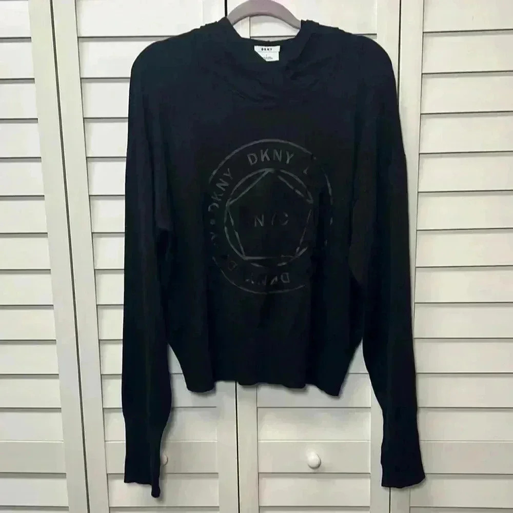 DKNY Viscose Pullover Hoodie Size Large Black